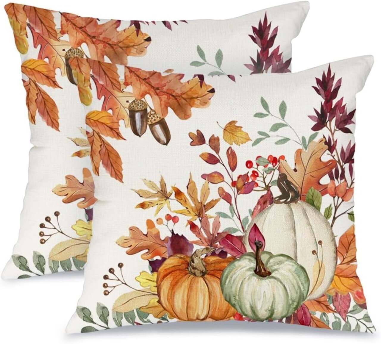 Fall Pillow Covers 18x18 Set of 2,Pumpkins Maple Leaves Decorations Floral Farmhouse Autumn Throw Pillow Case Decor for Home Sofa Couch AA559-18-2